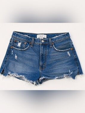 Abercrombie & Fitch Distressed High-Rise Denim Shorts - Blue